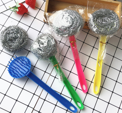 Color Handle Converter Wok Brush Replaceable Steel Wire Ball Kitchen Brush Wok Brush Bowl 2 Yuan Store Supply