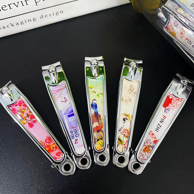 Barrel Large Flower Rubber Surface Nail Scissors with Ear Pick Nail Clippers Household Nail Clippers 1 Yuan Store Supply