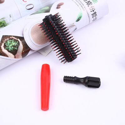 Factory Direct Supply Black Comb Hairdressing Comb round Brush Haircut Comb Red Handle round Hairbrush Wholesale