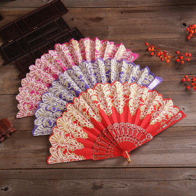 Rainbow Flat Fan Folding Fan Dance Fan Spanish Fan Plastic Colored Gold Fan