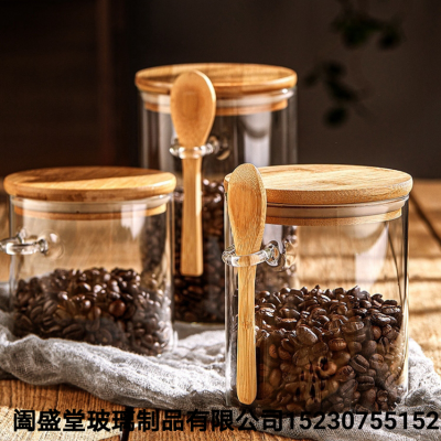 Borosilicate Glass Storage Tank Sealed Tank Glass Tea Can With Wooden Spoon
