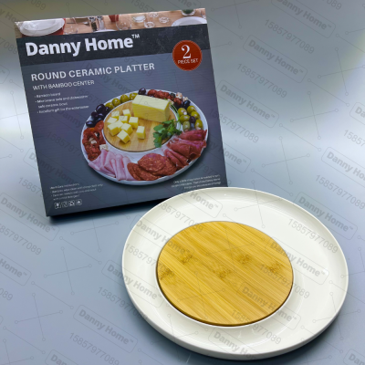 Danny Home Ceramic & Wooden Tray Ceramic Western Cuisine Plate Creative Eye-Catching Dinner Plate Steak Plate Bread Mat