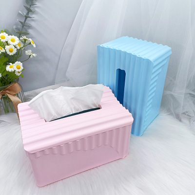 Nordic Style Simple Girly Heart Plastic Tissue Box Creative DIY Striped Wave Desktop Tissue Dustproof Storage Box