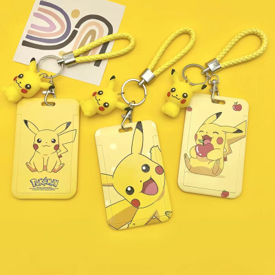 Cartoon Student Card Cover Campus Meal Card Bus Subway Card Holder Keychain with Doll Cute Pikachu Certificate Holder