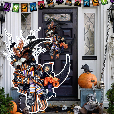 Cross-Border New Moon Witch Artificial Wreath Halloween Front Door Venue Atmosphere Haunted House Prop Decoration Garland