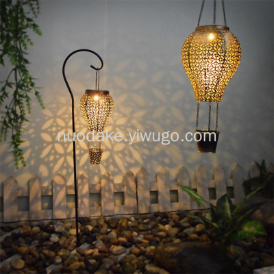 New Solar Garden Lamp Iron Hollow Lantern Light and Shadow Hot Air Balloon Outdoor Landscape Decoration