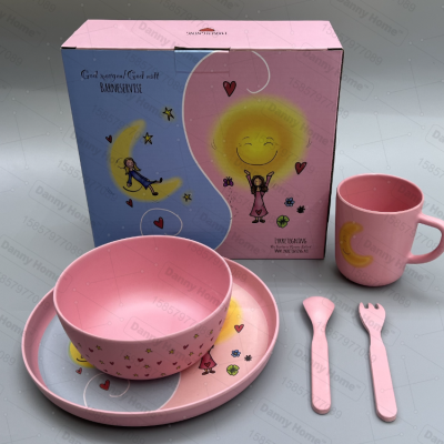Bamboo Fiber Tableware Set Environmentally Friendly Children's Tableware Cartoon Pattern Cute Japanese Wholesale Spot