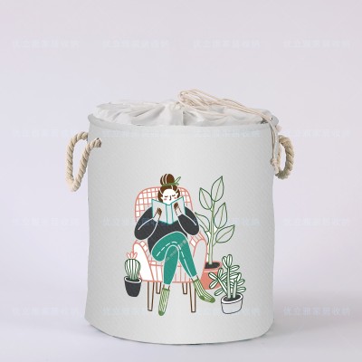 New Dustproof Cartoon Character Dirty Clothes Bucket Storage Basket Dirty Clothes Basket Storage Fabric round Barrel