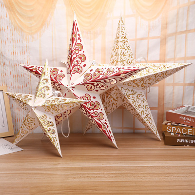 Christmas Decorations Handmade 30cm Gold Powder Five-Pointed Star Shopping Window Christmas Decoration Five-Pointed Star Pendant