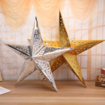 New Arrival Hot Sale Christmas Decorations 60cm Electroplated Five-Pointed Star Pendant Shopping Window Decorative Handmade Five-Pointed Star
