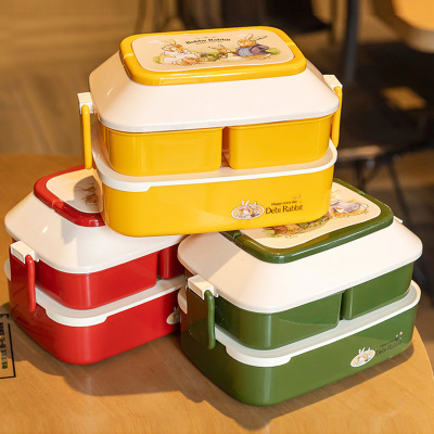 Japanese-Style Double-Layer Cartoon Rabbit Plastic Lunch Box Lunch Box for Students Microwave Portable Compartment Lunch