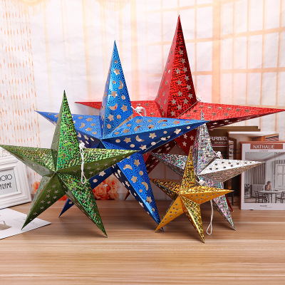 Christmas Decorations Laser Five-Pointed Star Pendant Shopping Window Decorative Handmade Multi-Color Five-Pointed Star Ornaments Hot Sale