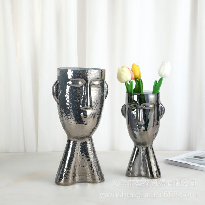 Creative Face Vase Electroplated Gray Living Room Flower Decoration Nordic Simple Hydroponic Vase in Stock Wholesale