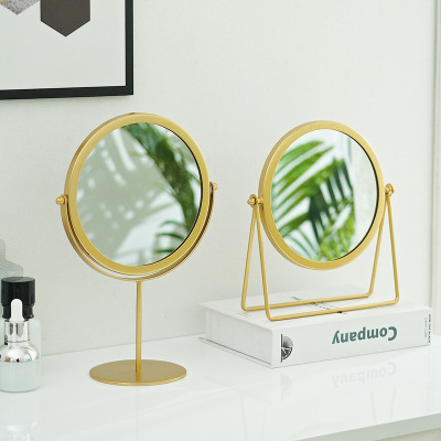 Retro Ins Nordic Hairdressing Mirror Desktop Makeup Mirror Dormitory Desktop Portable Student Household Rotating Vanity Mirror