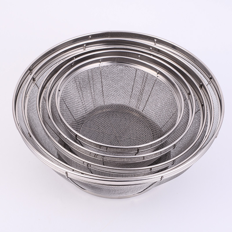 厂家直销厨房洗菜篮子不锈钢淘米网篮圆形加筋水果篮沥水篮 批发