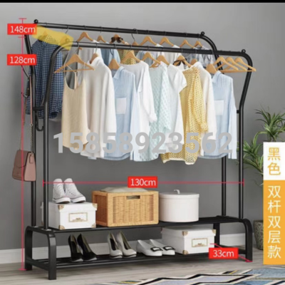 Multifunctional Double-Pole Double-Layer Clothes Hanger Home Balcony Storage Clothes Hanger Iron Pipe Paint Combination Clothes Hanger