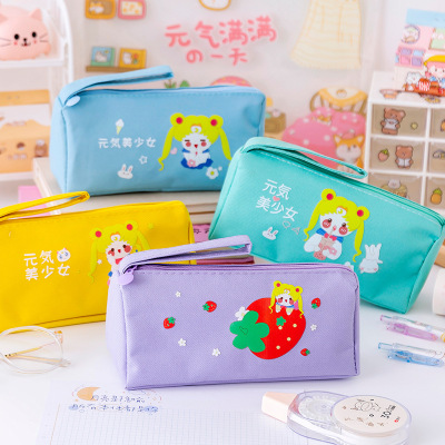 Korean Style Hand-Painted Cartoon Pencil Bag Vigorous Girl Large Capacity Portable Stationery Case Student Storage Bag Fixed Logo