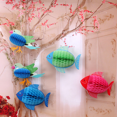 Factory Hot Sale Paper Honeycomb Stereoscopic Card Fish Bird Paper Honeycomb Holiday Decoration Party Supplies Paper Flower Ball Wholesale