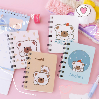 Cartoon Bear Flip Coil Notebook Student Portable Mini Pocket Notepad Cute Girl A7 Notebook