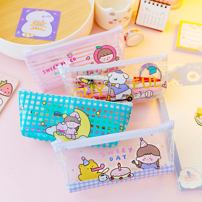 Cute Transparent PVC Pen Bag Creative Cartoon Animal Fresh Student Pencil Case Stationery Case Practical Boys and Girls