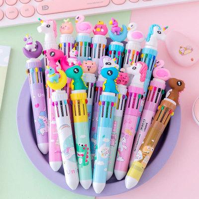 Cute Ten-Color Ballpoint Pen Girl Heart Cartoon Multi-Color Pressing Pen Student Multi-Functional Color Hand Account Mark