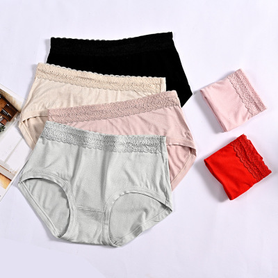 Solid Color Briefs Modal Women's Underwear Exquisite Lace Average Size Breathable Comfortable Soft Mid-Waist Underwear Women