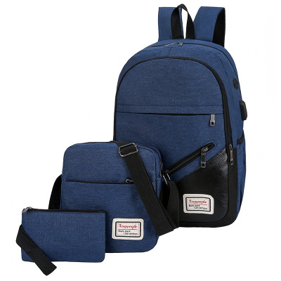 Factory Wholesale Three-Piece Backpack Casual Business Computer Backpack Travel Bag Male and Female High School Student Schoolbag