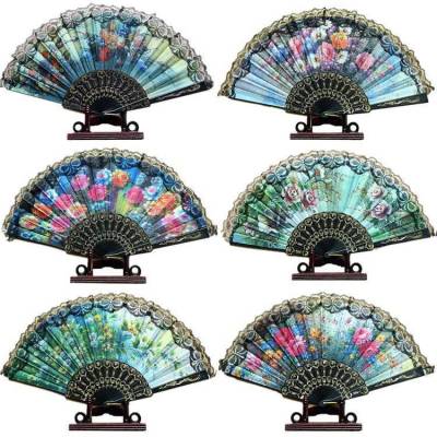 Factory Direct Supply Chinese Style Craft Folding Fan Spanish Fan Peony Flower Lace Fan Lace-Trimmer Foldable Fan Binary Supply