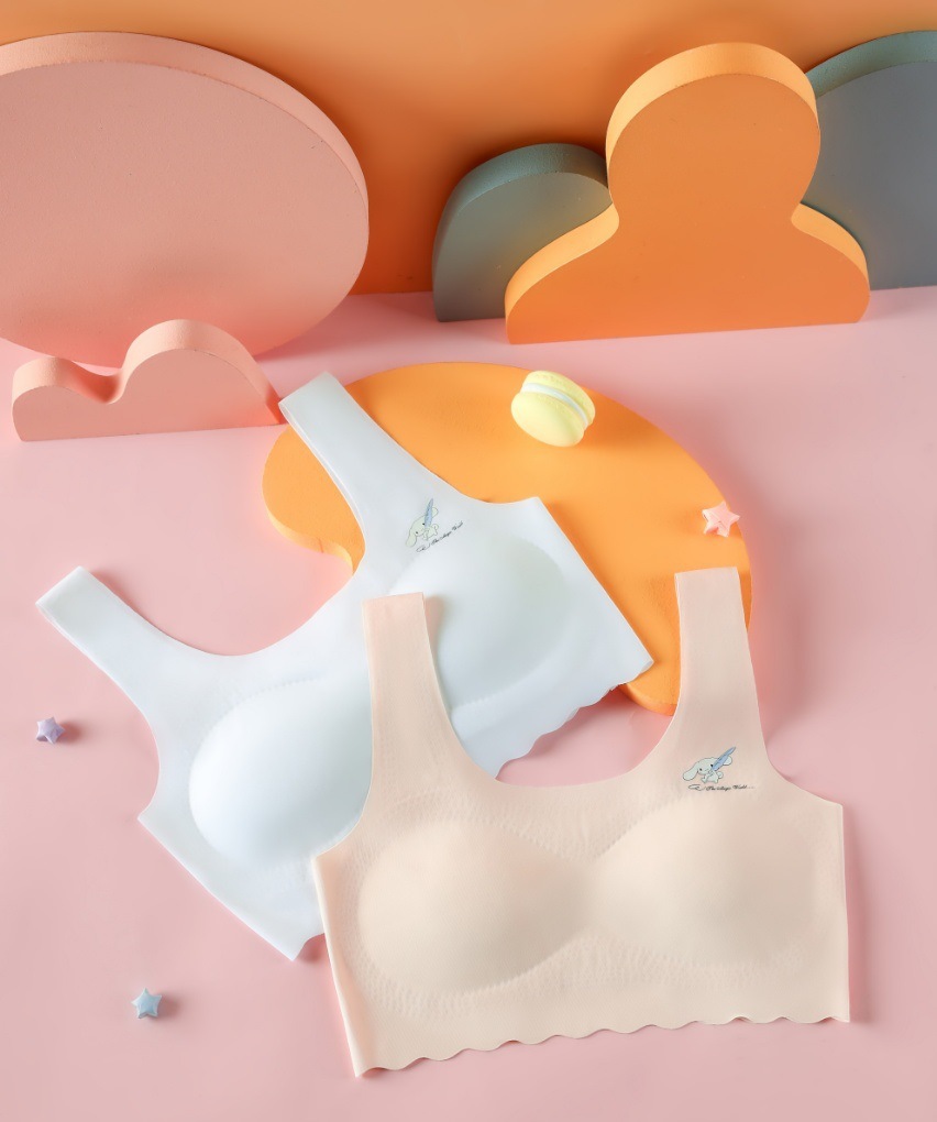 冰丝无痕少女内衣甜美小印花初中生高中文胸发育期学生小背心薄款