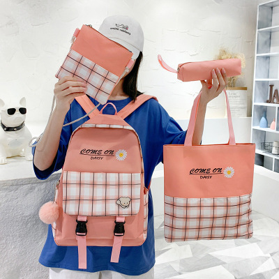 Internet Celebrity Schoolbag Bag Backpack Dual-Use College and Primary School Students Handbag Book Holding Make-up Class Bag Canvas New Class