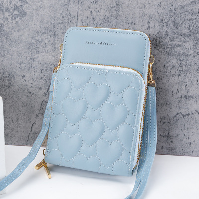 Factory Wholesale Embroidered Two-Layer Zipper Mobile Phone Bag Korean Style Versatile Student Minimalist Small Shoulder Bag Mini Bag for Women