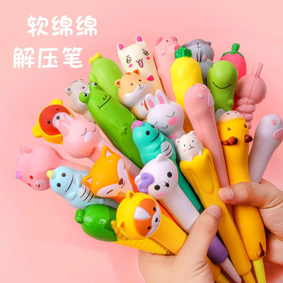 Creative Elementary School Student Decompression Gel Pen Cute Cartoon Style Vent Slow Rebound Decompression Pen Black Signature Ball Pen