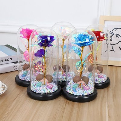 Preserved Fresh Flower Glass Lampshade Rose Flower Factory Wholesale Gold Foil Flower Valentine's Day Gift Creative Gift