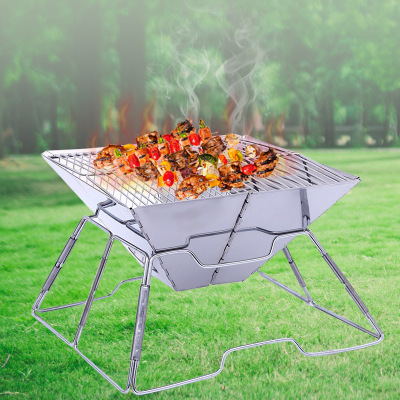 New Direct Supply Folding Large Stainless Steel Barbecue Grill Portable Practical Barbecue Grill Multi-Person Picnic Charcoal Stove Wholesale