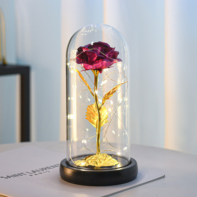 Glass Cover Gold Foil Flower Rose Small Night Lamp Rose Preserved Fresh Flower Rose Factory Wholesale for Birthdays and Valentine's Days Gift