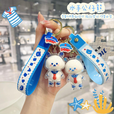 Sailor Doll Bear Acrylic Key Chain Transparent Double Wall Cute Simple Creative Couple Student Cars and Bags Hanging Ornaments