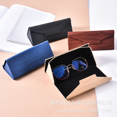 Factory Wholesale Triangle Folding Glasses Case Pu Sun Sunglasses Case Custom Leather Handmade Wallet Glasses Storage Box