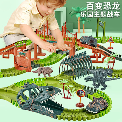 Cross-Border Amazon Jurassic Dinosaur Rail Car Electric DIY Assembly Disassembly Roller Coaster Sliding Children's Toys