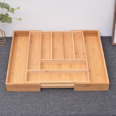 Bamboo Wooden Retractable Knife Box Kitchen Tableware Organizing Storage Box Wooden Western Food Knife and Fork Box Compartmentalization Storage Wooden Box