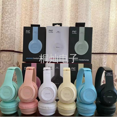 New Arrival Hot Sale P47 Macaron Series Plug-in Bluetooth Headset with Radio Running Volume Fashion Headset