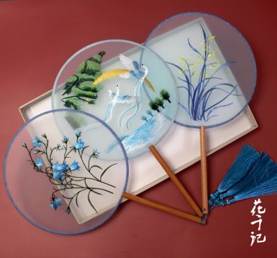 Embroidery Circular Fan * Embroidery Fan * Hanfu Anime Accessories * Chinese Style Cheongsam * Lotus Crane Fan Ancient Style round Fan