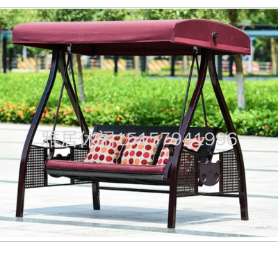 Red Bean Outdoor Double Courtyard Balcony Swing 3/Three-Person Chair Outdoor Yard Iron Rocking Chair Rattan Swing