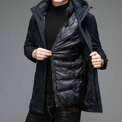 Detachable Liner Winter New Cotton-Padded Coat Men's Detachable Hat Thickening Trendy Coat Young and Middle-Aged Loose Solid Color Cotton-Padded Jacket
