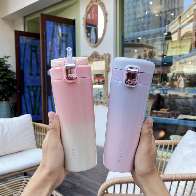 Thermos Cup Korean Style Creative Gradient Color inside and outside 304 Stainless Steel Straw Cup Female Student Couple Portable Cup