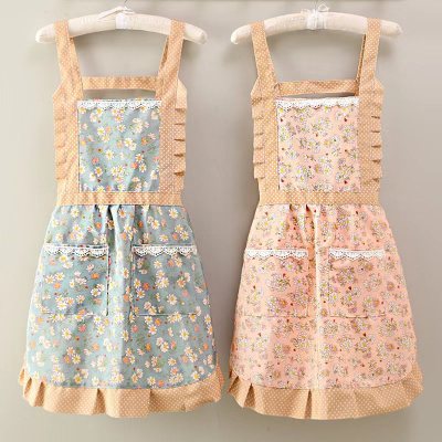 Factory Wholesale New Canvas Apron Female Cute Fashionable Household Kitchen Cooking Breathable Korean Style Wear-Resistant Princess Dress