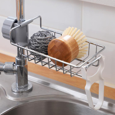 [Stainless Steel] Kitchen Racks Hanging on a Faucet Draining Rack Household Drill-Free Sink Soap Dish Storage Rack
