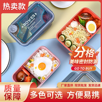 Student Lunch Box Sealed Crisper Large Capacity Rectangular Simple Solid Color Lunch Box Compartment Liner Pp Bento Box