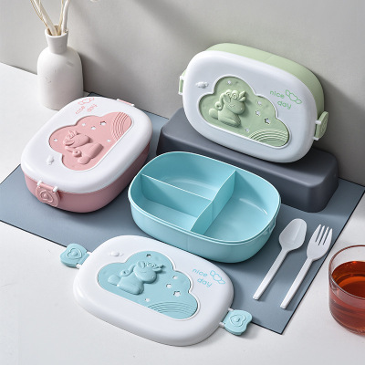 Partitioned and Portable Lunch Box Microwave Oven Heating Pp Lunch Box Student Adult Oval Cute Cartoon Plastic Lunch Box