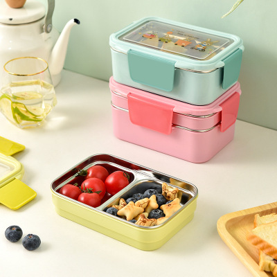 Korean-Style Stainless Steel Portable Lunch Box Sealed Leak-Proof Office Worker Student Single Double Storage Lunch Box Bento Box