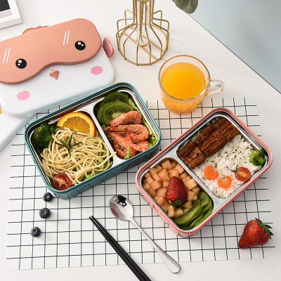 New Stainless Steel Lunch Box Cartoon Cute Microwave Lunch Box Compartment Insulation Portable Plastic Lunch Box Factory Wholesale